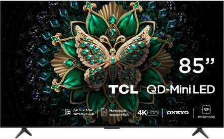Телевизор LED TCL 85" 85C6K QD-Mini LED Frameless черный 4K Ultra HD 144Hz MEMC DVB-T DVB-T2 DVB-C DVB-S DVB-S2 USB WiFi Smart TV