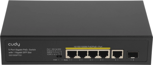 Коммутатор Cudy GS1005PTS1 (L2) 5x1Гбит/с 1SFP 4PoE+ 120W неуправляемый