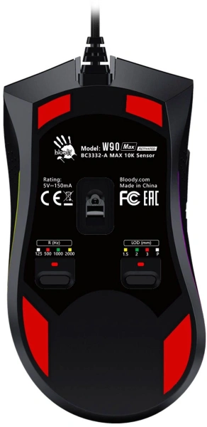 Мышь A4Tech Bloody W90 Max черный оптическая 10000dpi USB 7but (W90 MAX ( STONE BLACK))