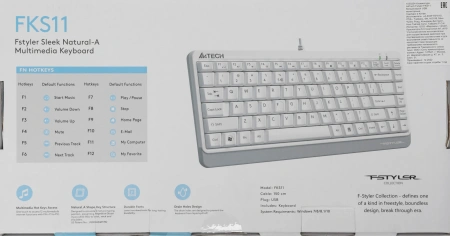 Клавиатура A4Tech FKS11 белый/серый USB (FKS11 WHITE) кабель 1.5м