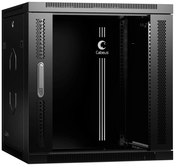 Шкаф коммутационный Cabeus (SH-05F-12U60/45-R-BK) настенный 12U 600x450мм пер.дв.стекл 50кг черный 390мм 25кг 220град. 635мм IP20 сталь