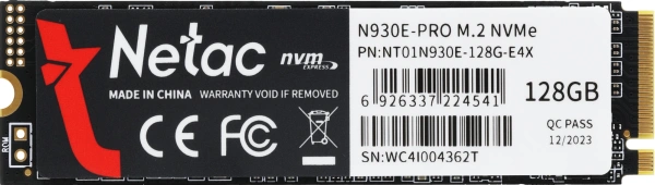 Накопитель SSD Netac PCIe 3.0 x4 128GB NT01N930E-128G-E4X N930E Pro M.2 2280