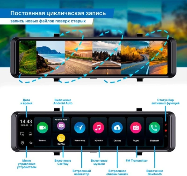 Видеорегистратор TrendVision aMirror 15 Android UNIVERSE черный 1080x1920 1080p 140гр. GPS внутренняя память:64Gb UIS8581A