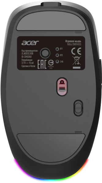 Мышь Acer Nitro OMR400 черный оптическая 3200dpi silent беспров. BT/Radio USB 6but (ZL.MCECC.05B)