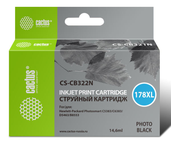 Картридж струйный Cactus CS-CB322N(CS-CB322) №178XL фото черный (14.6мл) для HP PS B8553/C5383/C6383/D5463 с чипом