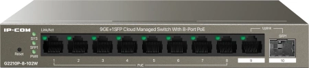 Коммутатор IP-Com G2210P-8-102W (L2) 9x1Гбит/с 1xКомбо(1000BASE-T/SFP) 1SFP 8PoE 92W неуправляемый