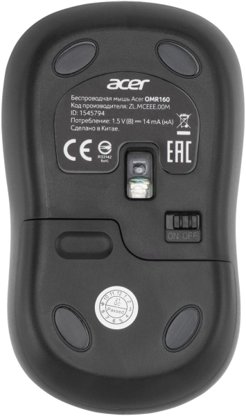 Мышь Acer OMR160 черный оптическая 1200dpi беспров. USB 3but (ZL.MCEEE.00M)