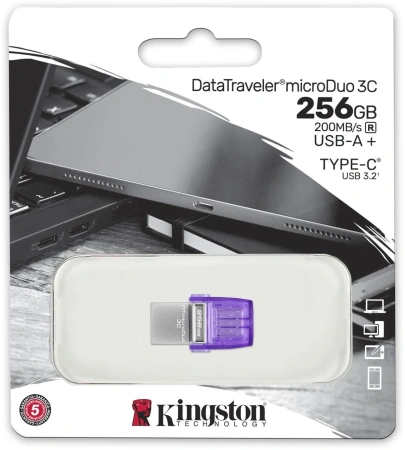 Флеш Диск Kingston 256Gb DataTraveler microDuo 3C DTDUO3CG3/256GB USB3.0 фиолетовый
